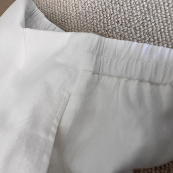 Pantaloni casual din amestec de in și bumbac, talie înaltă, stil japonez, lungime 3/4, micro-elastic