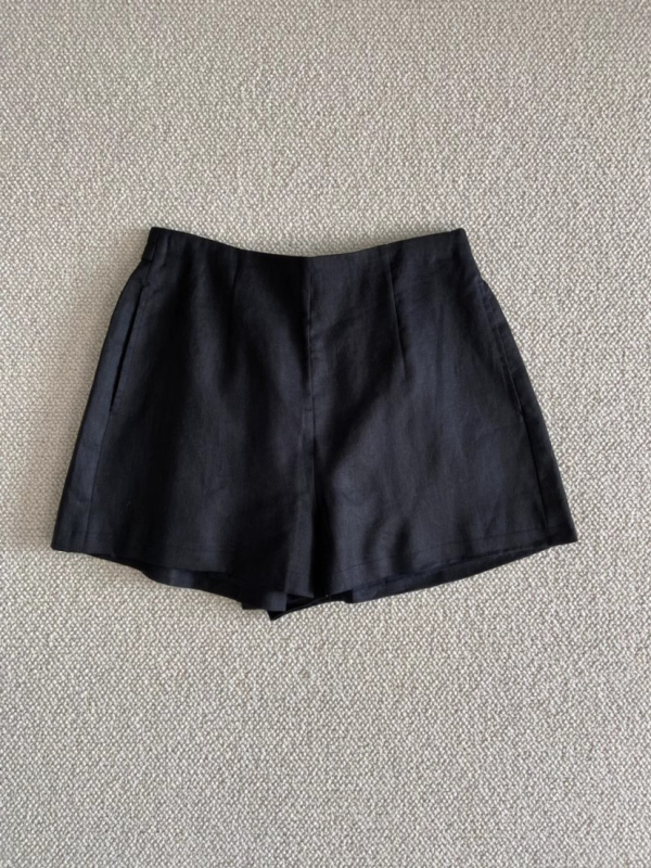 Pantaloni casual din amestec de in și bumbac, talie înaltă, stil japonez, lungime 3/4, micro-elastic