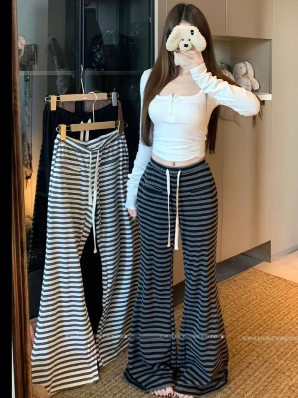 Pantaloni de damă tip bell-bottom, talie înaltă, lungi, poliester, elasticitate ușoară