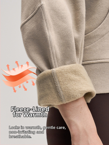 Női szélvédett fleece belsővel ellátott felső, fél-zip, laza szabás, pamut–poliészter keverék 70/30