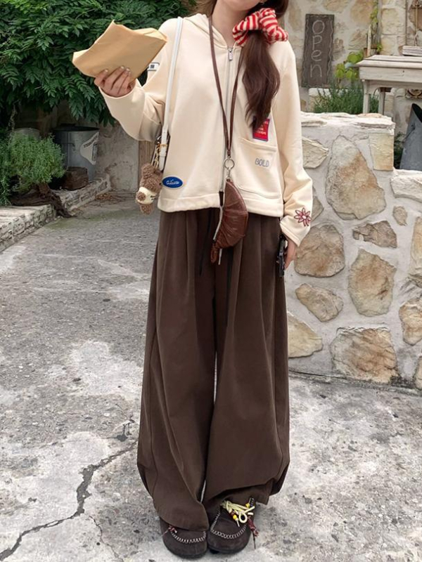 Γυναικείοι βαμβακεροί παντελόνες ίσιας γραμμής, ψηλόμεσες, μακριές, patchwork λεπτομέρεια, 95% βαμβάκι