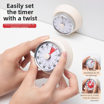 Cronometru vizual mecanic cu montaj magnetic pentru bucătărie și studiu – carcasă rotundă din ABS, acționare manuală, afișaj cu indicator, cronometru