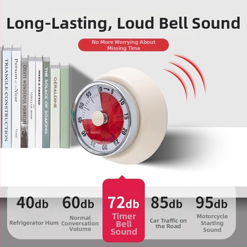 Cronometru vizual mecanic cu montaj magnetic pentru bucătărie și studiu – carcasă rotundă din ABS, acționare manuală, afișaj cu indicator, cronometru