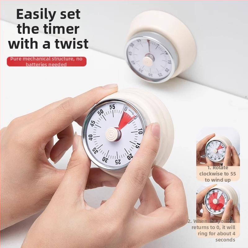 Mehaaniline visuaalne taimer magnetilise kinnitusiga köögi ja õppimise jaoks – ümmargune ABS-korpus, manuaalne töö, näidikuga ekraan, kronomeeter