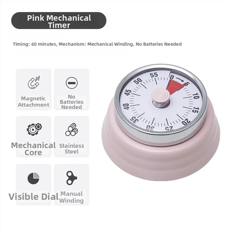 Cronometru vizual mecanic cu montaj magnetic pentru bucătărie și studiu – carcasă rotundă din ABS, acționare manuală, afișaj cu indicator, cronometru