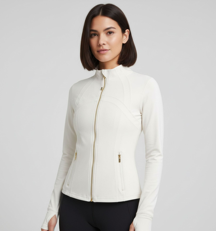 Moteriška jogos ir fitneso striukė, siauras siluetas, Nylon-Spandex audinys, apvalus kaklas, ilgomis rankovėmis, itin lengva