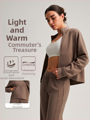 Moteriška sportinė išorinė striukė su aukšta apykakle, ilgomis rankovėmis, siaura silueta, didelė kišenė, rudens kasdienis stilius