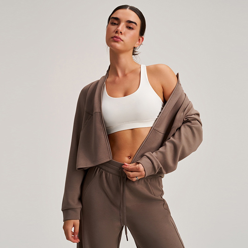 Moteriška sportinė išorinė striukė su aukšta apykakle, ilgomis rankovėmis, siaura silueta, didelė kišenė, rudens kasdienis stilius