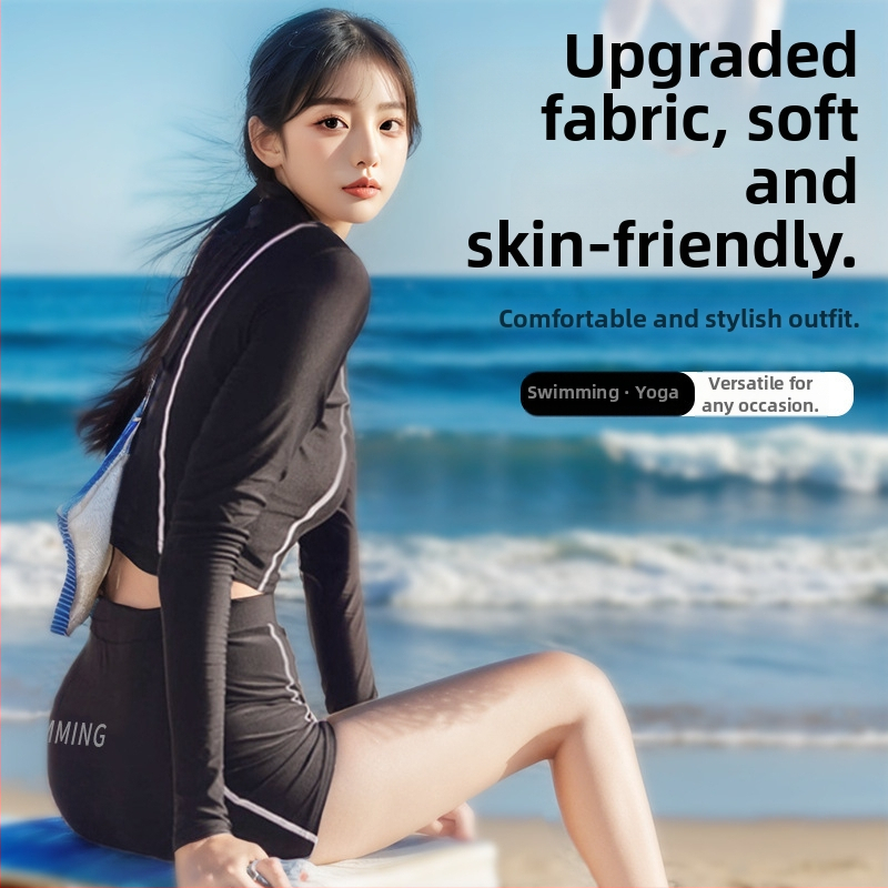 Dámske dvojdielne plavky s dlhým rukávom, rýchloschnúce, s vypchávkou na hrudi, 88% polyester