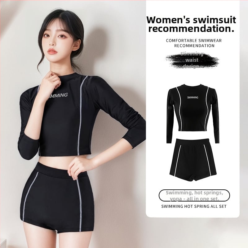 Dámske dvojdielne plavky s dlhým rukávom, rýchloschnúce, s vypchávkou na hrudi, 88% polyester