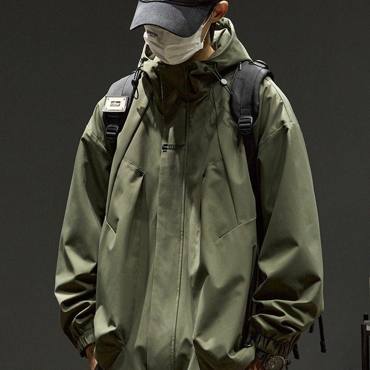 Geacă bărbătească impermeabilă, rezistentă la vânt, cu glugă, închidere cu fermoar, rezistentă la uzură
