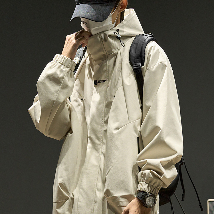 Geacă bărbătească impermeabilă, rezistentă la vânt, cu glugă, închidere cu fermoar, rezistentă la uzură