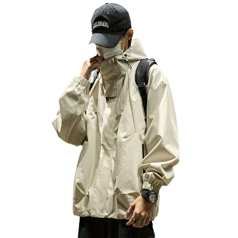 Geacă bărbătească impermeabilă, rezistentă la vânt, cu glugă, închidere cu fermoar, rezistentă la uzură