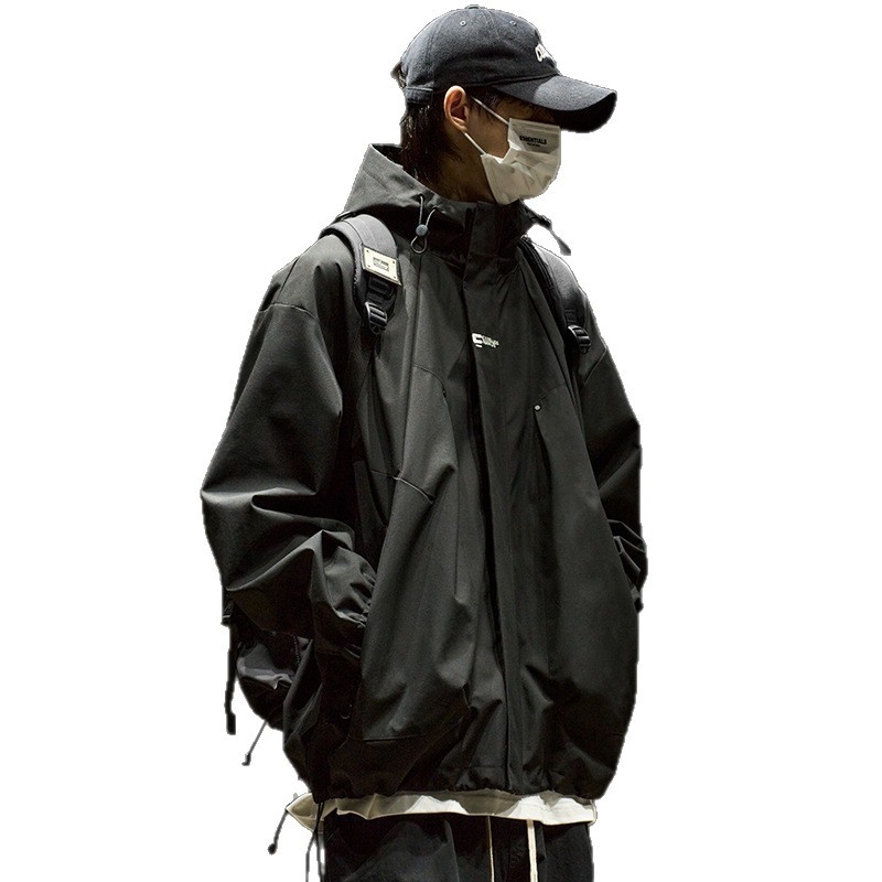 Geacă bărbătească impermeabilă, rezistentă la vânt, cu glugă, închidere cu fermoar, rezistentă la uzură