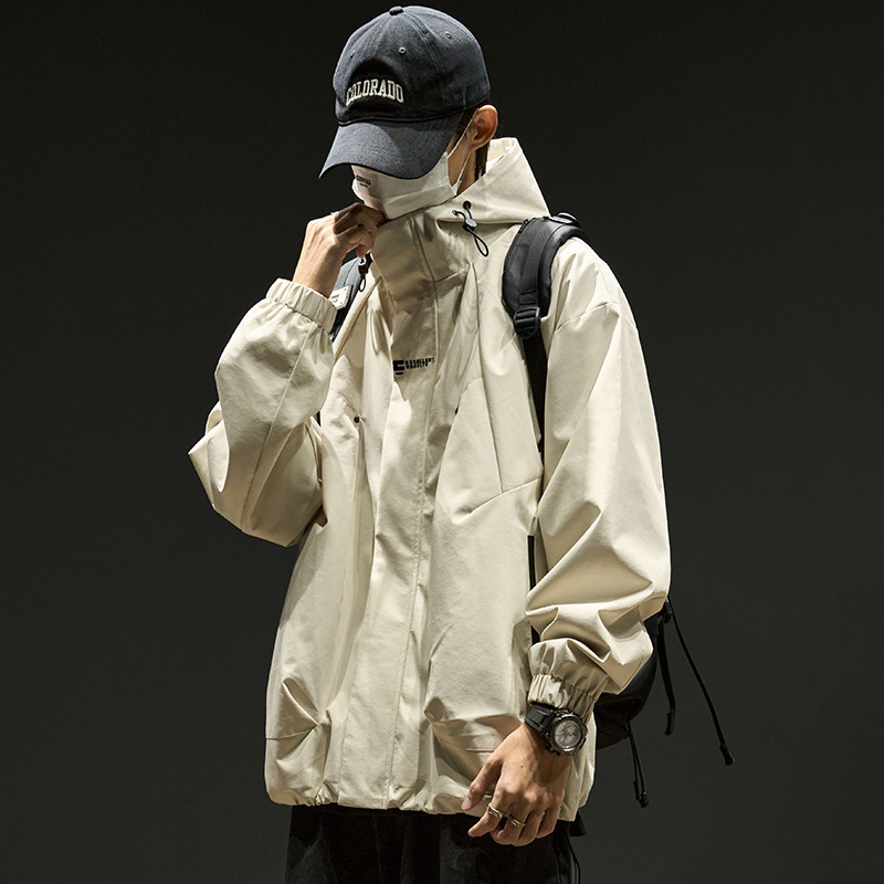 Geacă bărbătească impermeabilă, rezistentă la vânt, cu glugă, închidere cu fermoar, rezistentă la uzură
