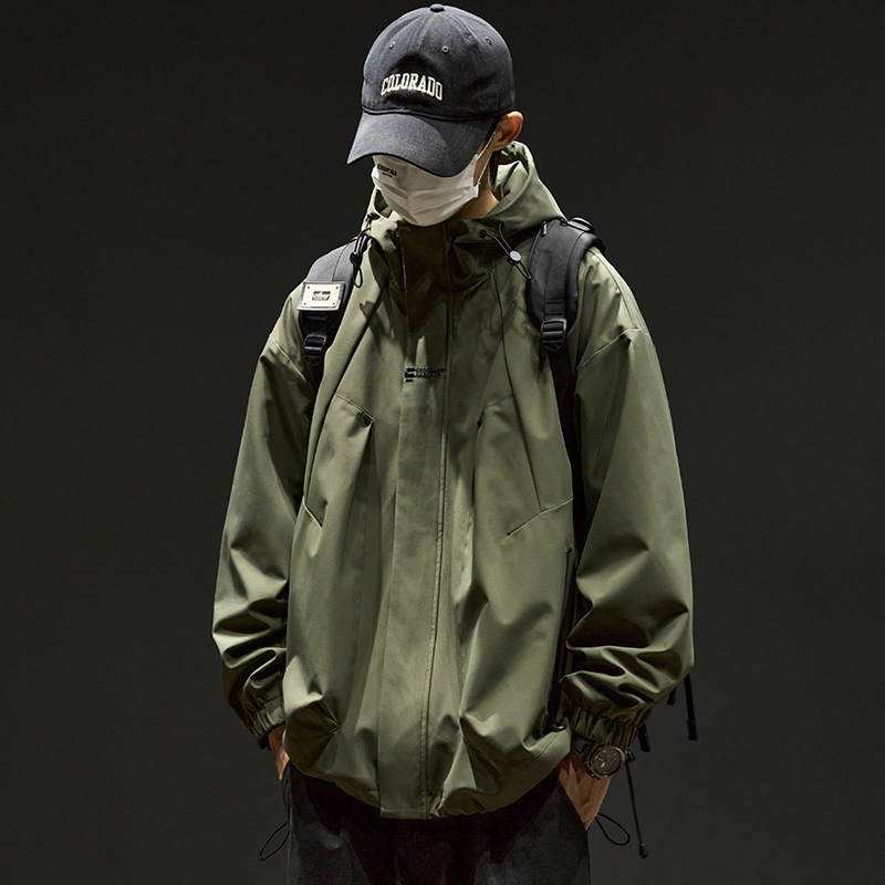 Geacă bărbătească impermeabilă, rezistentă la vânt, cu glugă, închidere cu fermoar, rezistentă la uzură