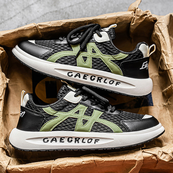 Αθλητικά παπούτσια casual με επάνω μέρος PU+δικτυωτό, πάτος EVA, σόλα από καουουτ καουτσούκ, κορδόνια, χαμηλό προφίλ