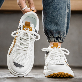 Αθλητικά παπούτσια casual με επάνω μέρος PU+δικτυωτό, πάτος EVA, σόλα από καουουτ καουτσούκ, κορδόνια, χαμηλό προφίλ