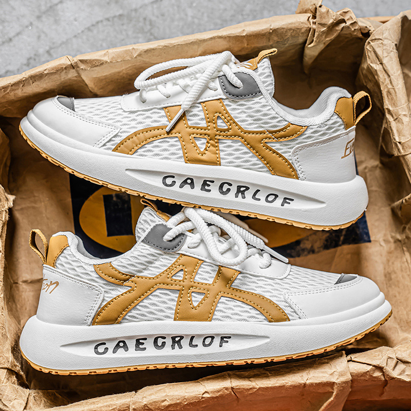 Αθλητικά παπούτσια casual με επάνω μέρος PU+δικτυωτό, πάτος EVA, σόλα από καουουτ καουτσούκ, κορδόνια, χαμηλό προφίλ