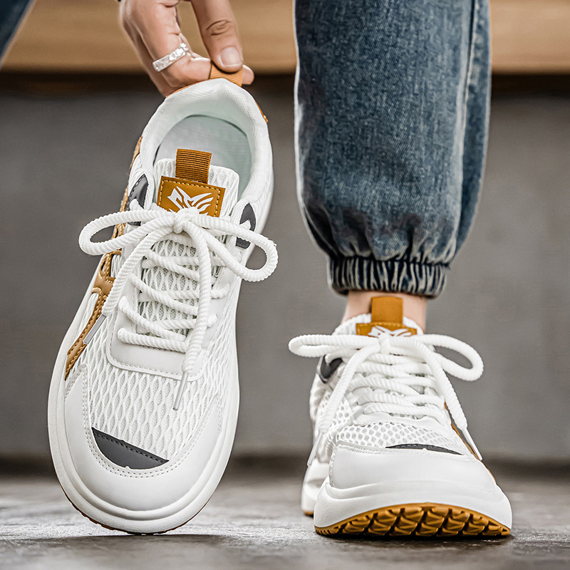 Αθλητικά παπούτσια casual με επάνω μέρος PU+δικτυωτό, πάτος EVA, σόλα από καουουτ καουτσούκ, κορδόνια, χαμηλό προφίλ