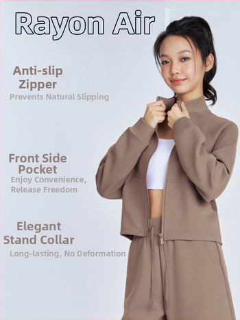 Siauro pjūvio jogos švarkas su ilgomis rankovėmis, liemens ilgis, priekinė kišenė, audinys rayon su oro sluoksniu