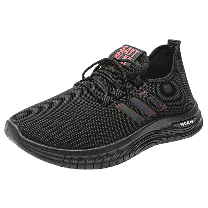 Ανδρικά ανάλαφρα αθλητικά παπούτσια με υφασμάτινο πάνω μέρος, δικτυωμένη επένδυση, ριγέ μοτίβο, σόλα έγχυσης