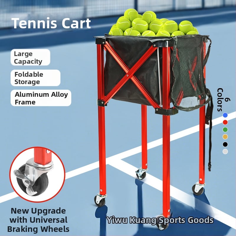 Sklopný tenisový vozík z hliníkovej zliatiny, košík na loptičky z Oxford textílie a zberač loptičiek