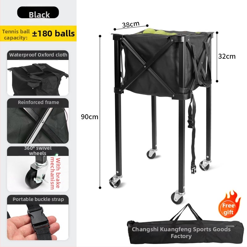 Sklopný tenisový vozík z hliníkovej zliatiny, košík na loptičky z Oxford textílie a zberač loptičiek