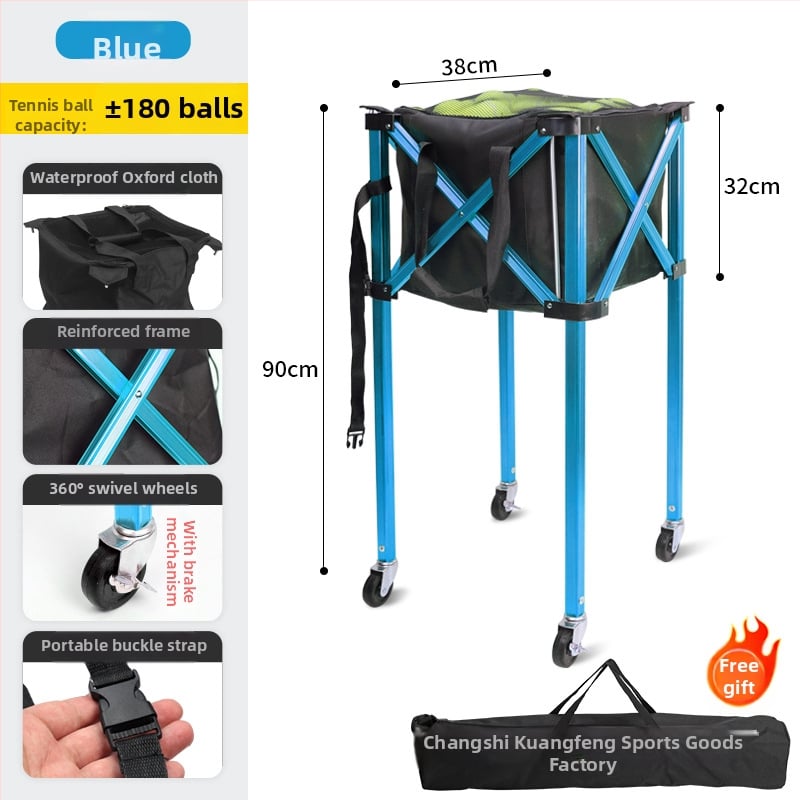 Sklopný tenisový vozík z hliníkovej zliatiny, košík na loptičky z Oxford textílie a zberač loptičiek