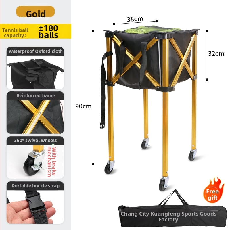 Sklopný tenisový vozík z hliníkovej zliatiny, košík na loptičky z Oxford textílie a zberač loptičiek