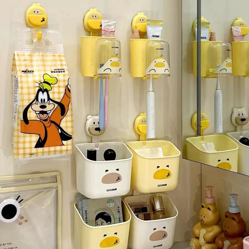 Hongyi Crtani Serija Kupaonica Zidni Držač Za Četkice Za Zube S Usisnom Čašom, Plastika, Polirani Površina, Nosivost 5–10 kg, 1 Razina