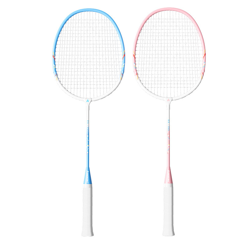 Kawasaki Dječji lagani set za badminton – 2 reketa, 3 lopte; okvir od željeznog zlitka, najlonske žice, težina 95–100 g, G4 drška, ravna raketa