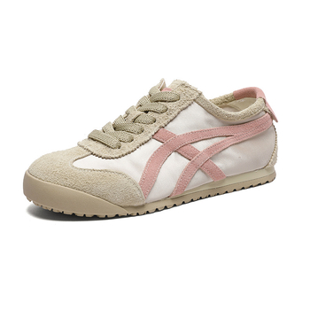 Adidași pentru femei cu exterior din velur și material, căptușeală din plasă respirabilă, șireturi, talpă din cauciuc