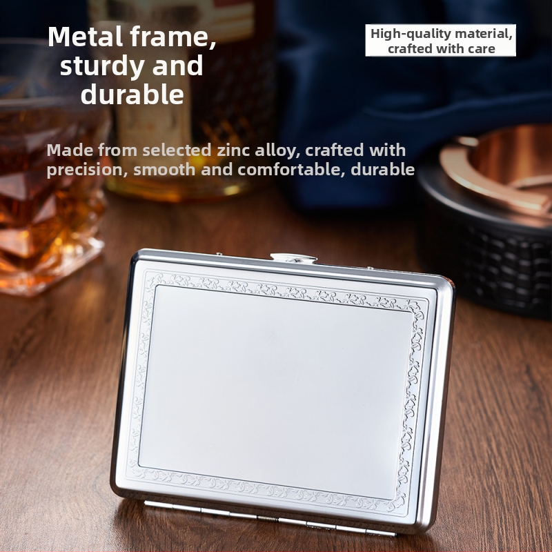 Metalinis cigarečių dėklas, šiuolaikiško paprasto stiliaus; pritaikymas prieinamas; logotipų spausdinimas įmanomas; kilmė Zhejiang.