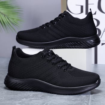 Pantofi sport pentru bărbați, talpă din poliuretan ușoară, partea superioară respirabilă fly-knit, închidere cu șireturi, vârf rotund, toc mic (1–3 cm)