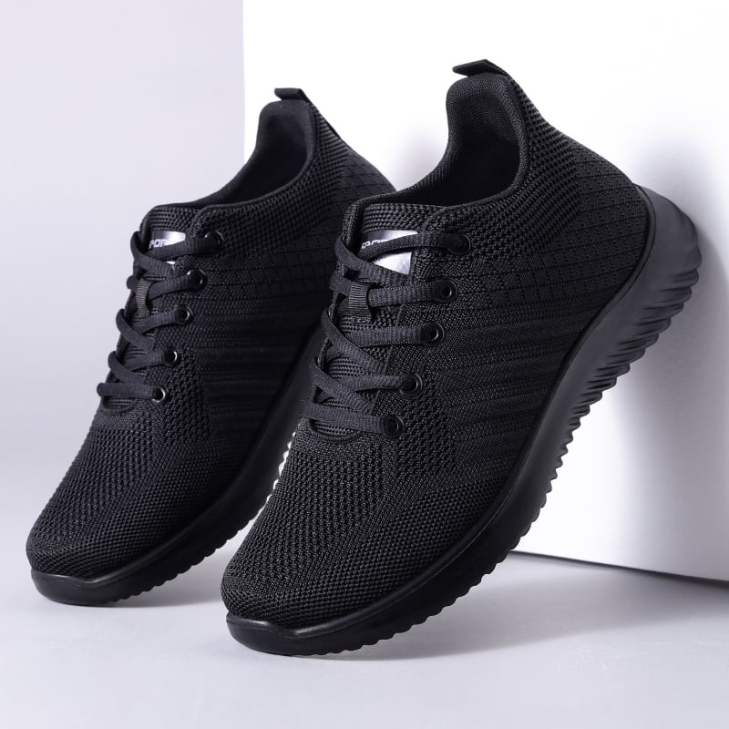 Pantofi sport pentru bărbați, talpă din poliuretan ușoară, partea superioară respirabilă fly-knit, închidere cu șireturi, vârf rotund, toc mic (1–3 cm)