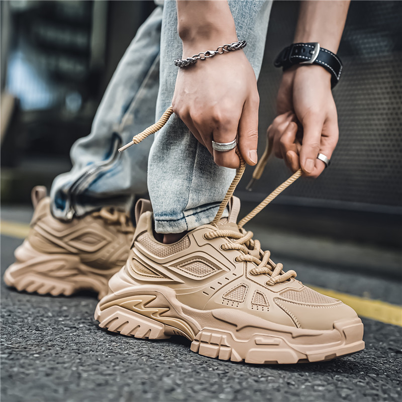 Pantofi tip Dad Shoes cu plasă respirabilă, partea superioară din PU mesh, talpă groasă, branț EVA