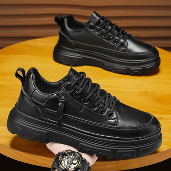 Vyriniai slip-on batai su PU viršumi, guminė padas, apvali nosis, žemas kulnas (1-3 cm)