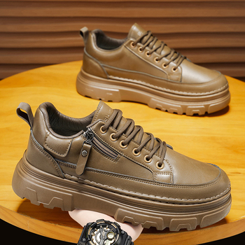 Vyriniai slip-on batai su PU viršumi, guminė padas, apvali nosis, žemas kulnas (1-3 cm)