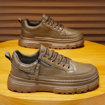 Vyriniai slip-on batai su PU viršumi, guminė padas, apvali nosis, žemas kulnas (1-3 cm)