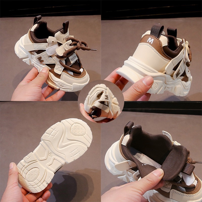 Dječje Dad Shoes s Velcro zatvaračem, PU gornji dio, gumena đon, prozračnost, protukliznost, otporne na habanje, debeli dizajn, uzorak s slovima, za djecu 4–16 godina, zima–proljeće–jesen