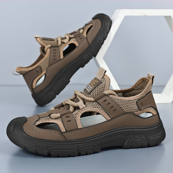 Pánske sandále s priedušným otvoreným dizajnom, vrchný materiál z umelej kože, ľahká podrážka PVC, na vonkajšie použitie