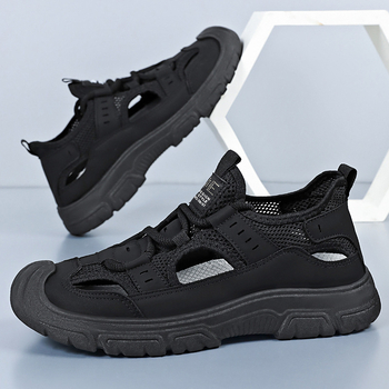 Pánske sandále s priedušným otvoreným dizajnom, vrchný materiál z umelej kože, ľahká podrážka PVC, na vonkajšie použitie