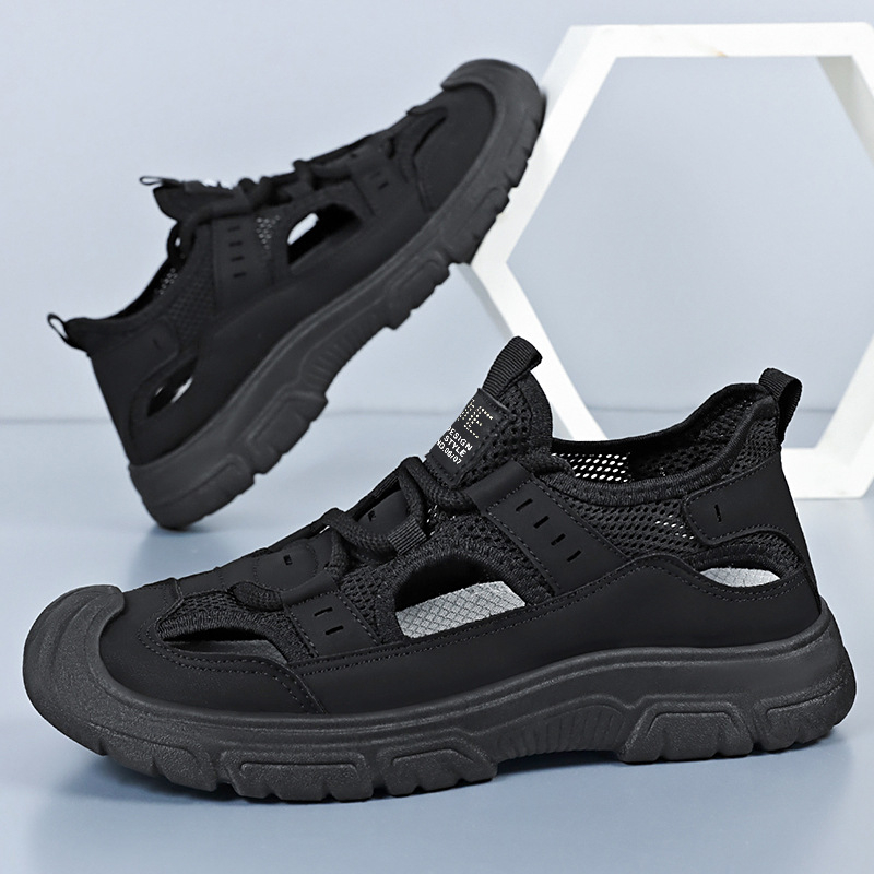 Vyriniai sandalai su kvėpuojančiu perforuotu dizainu, viršutinė dalis iš dirbtinės odos, lengvas PVC padas, lauko naudojimui