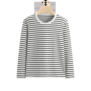 Ανδρικό T-shirt με μακριά μανίκια, ριγέ, στρογγυλός λαιμός, στενή γραμμή, λεπτό πολυεστερικό ύφασμα, φθινόπωρο-χειμώνας