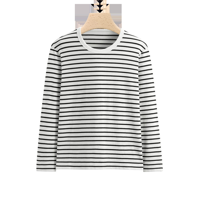 Ανδρικό T-shirt με μακριά μανίκια, ριγέ, στρογγυλός λαιμός, στενή γραμμή, λεπτό πολυεστερικό ύφασμα, φθινόπωρο-χειμώνας