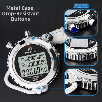 Elektroninis laikmatis bėgimui su pauze; nerūdijantis plienas, atsparus vandeniui, priešslydis, spausdintas logotipas