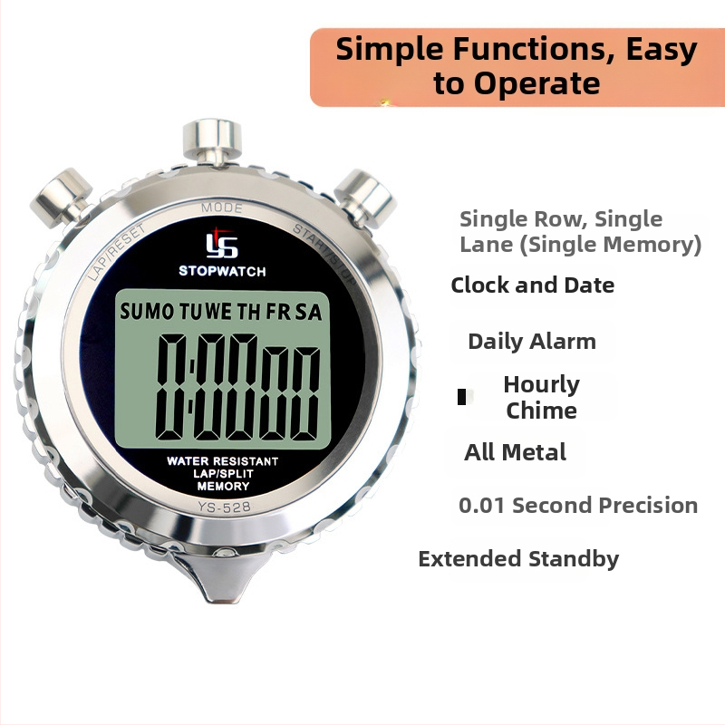 Elektroniskais štoperis skrējienam ar pauzi; nerūsējošais tērauds, ūdensizturīgs, pretslīdēšana, izdrukāts logotips
