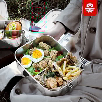 Kutija za obrok od 304 nehrđajućeg čelika, pravokutna, 3 pretinca, vodonepropusna s dvostrukim zatvaračem, jednoslojna.