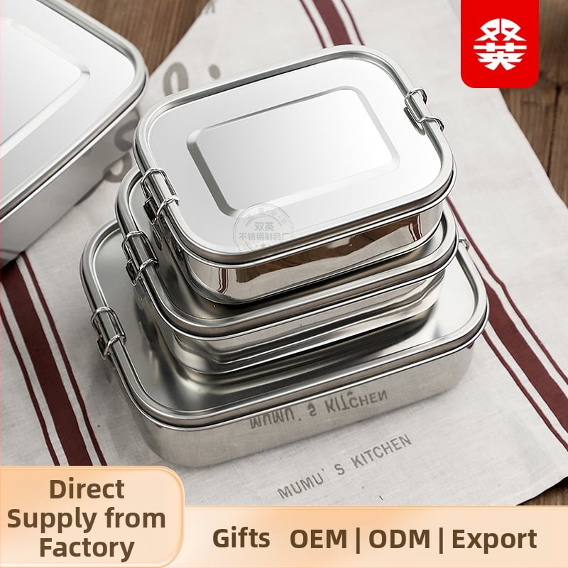 Kutija za obrok od 304 nehrđajućeg čelika, pravokutna, 3 pretinca, vodonepropusna s dvostrukim zatvaračem, jednoslojna.